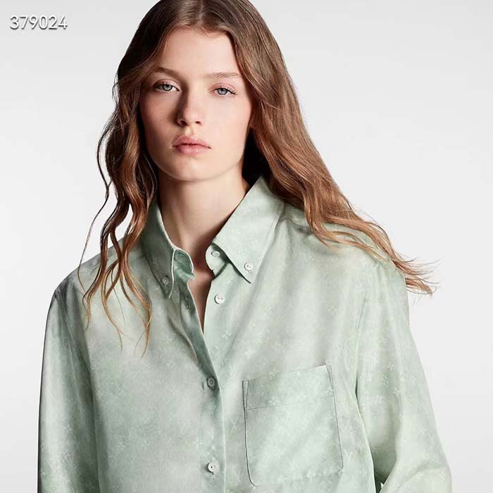 Louis Vuitton Women LV Monogram Cloud Shirt Silk Green Blue Regular Fit (2)