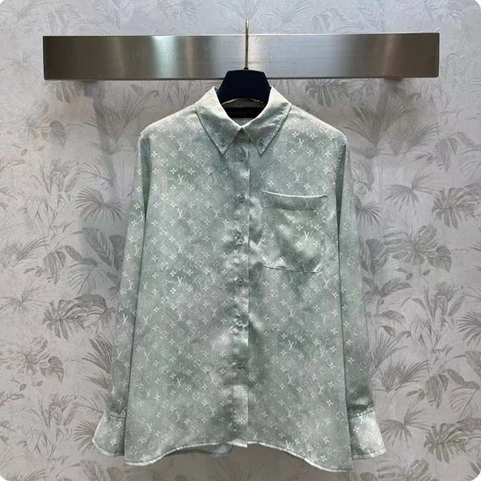 Louis Vuitton Women LV Monogram Cloud Shirt Silk Green Blue Regular Fit (9)