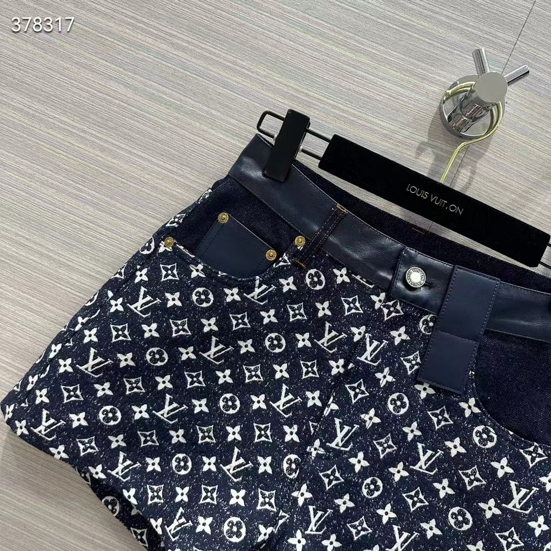 Louis Vuitton Women LV Monogram Denim Mini Shorts Cotton Navy (14)