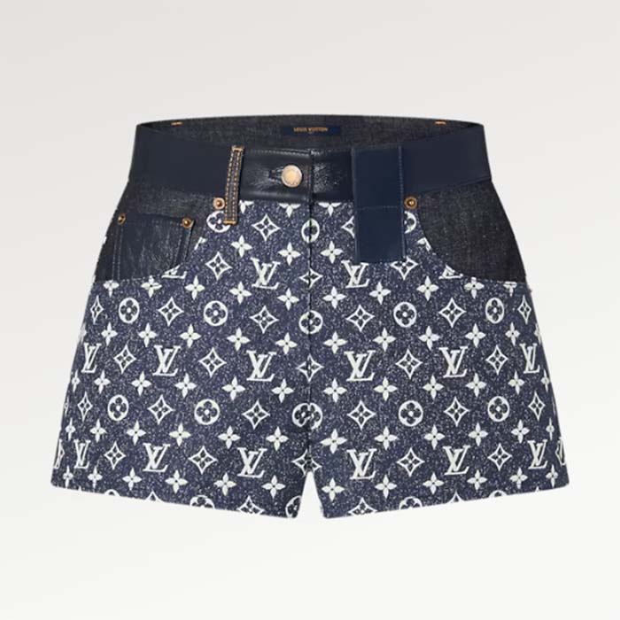 Louis Vuitton Women LV Monogram Denim Mini Shorts Cotton Navy