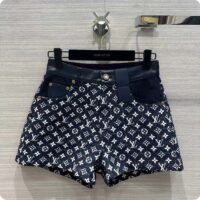 Louis Vuitton Women LV Monogram Denim Mini Shorts Cotton Navy (15)