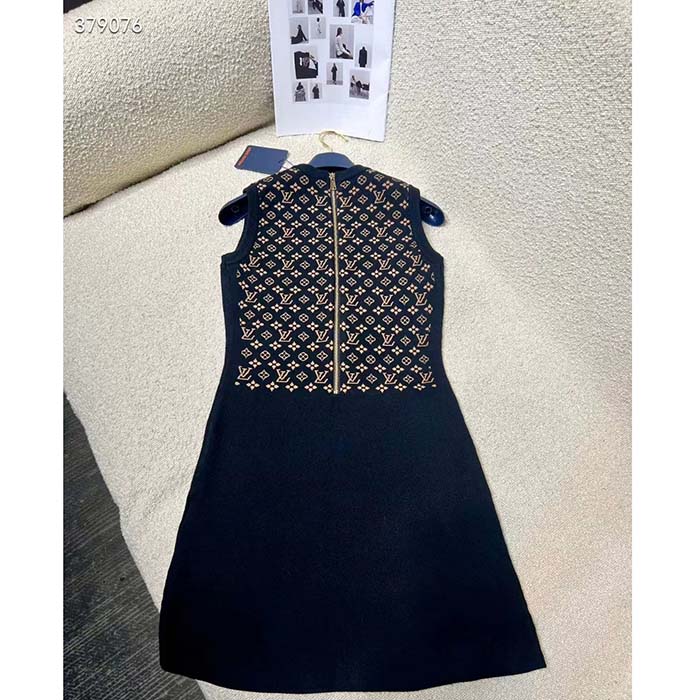 Louis Vuitton Women LV Monogram Jacquard Knit Dress Silk Polyamide Elastane Black Brown (11)