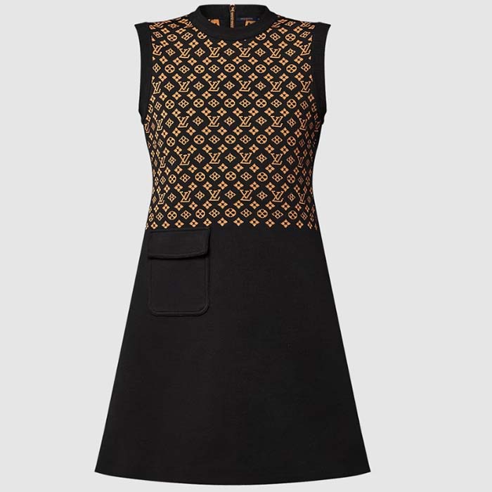 Louis Vuitton Women LV Monogram Jacquard Knit Dress Silk Polyamide Elastane Black Brown