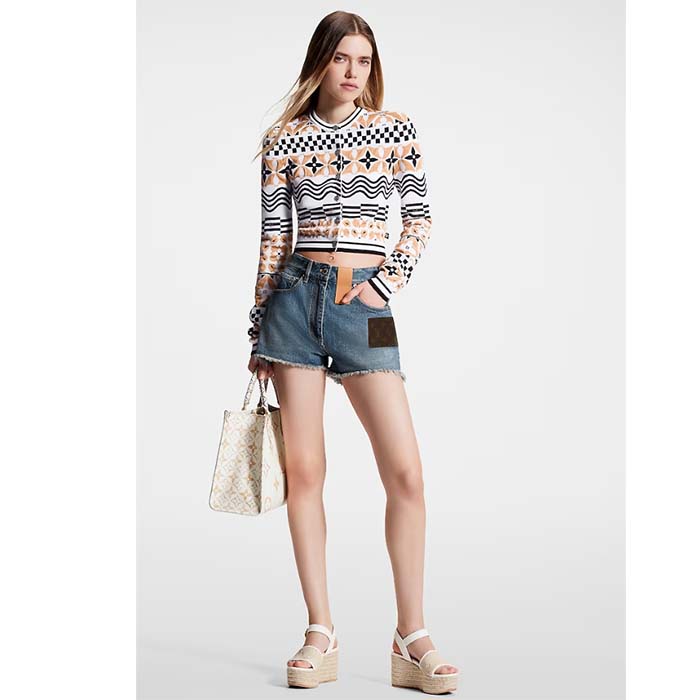 Louis Vuitton Women LV Monogram Tile Jacquard Cropped Cardigan Champagne Beige Regular Fit