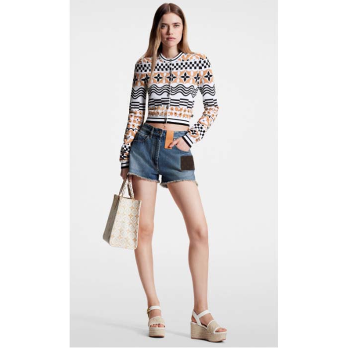 Louis Vuitton Women LV Monogram Tile Jacquard Cropped Cardigan Champagne Beige Regular Fit
