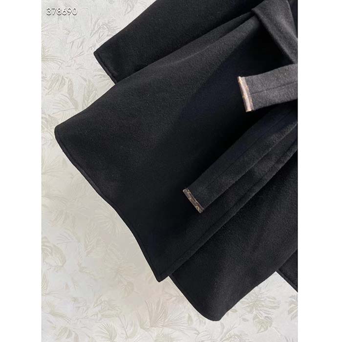 Louis Vuitton Women LV Reversible Zipper Sleeve Hooded Wrap Coat Black Wool Silk (10)