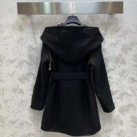 Louis Vuitton Women LV Reversible Zipper Sleeve Hooded Wrap Coat Black Wool Silk (3)