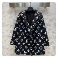 Louis Vuitton Women LV Reversible Zipper Sleeve Hooded Wrap Coat Black Wool Silk (3)