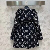 Louis Vuitton Women LV Reversible Zipper Sleeve Hooded Wrap Coat Black Wool Silk (3)