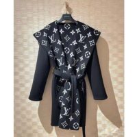 Louis Vuitton Women LV Reversible Zipper Sleeve Hooded Wrap Coat Black Wool Silk (3)