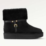 Stivaletti con plateau Louis Vuitton da donna LV SKI Aspen in pelle scamosciata nera e pelle di vitello con shearling