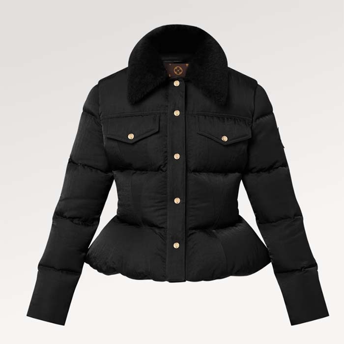 Louis Vuitton Women LV SKI Crinkled Nylon Peplum Puffer Jacket Polyamide Black