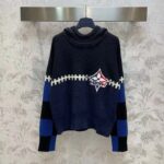 Louis Vuitton Men LV SKI Graphic Hooded Pullover Snowflake Motif Cashmere Black Blue – Image 2