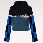 Pull à capuche graphique Louis Vuitton pour femme, motif flocon de neige, cachemire noir et bleu