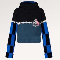 Louis Vuitton Women LV SKI Graphic Hooded Pullover Snowflake Motif Cashmere Black Blue (8)