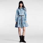 Louis Vuitton Women LV Unicorn Print Belted Shirt Dress Cotton Silk Sky Blue Regular Fit - Imagen 10