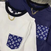 Louis Vuitton Men Monogram Pocket T-Shirt Cotton White Monogram Jacquard Denim LV Golden Chain (7)