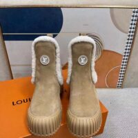 Louis Vuitton Women Shoes LV Ruby Flat Ankle Boot Beige Suede Calf Leather Shearling (3)