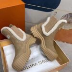 Louis Vuitton Women Shoes LV Ruby Flat Ankle Boot Beige Suede Calf Leather Shearling - Image 6