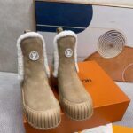 Louis Vuitton Women Shoes LV Ruby Flat Ankle Boot Beige Suede Calf Leather Shearling - Image 4