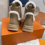 Louis Vuitton Women Shoes LV Ruby Flat Ankle Boot Beige Suede Calf Leather Shearling - Image 9