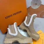 Louis Vuitton Women Shoes LV Ruby Flat Ankle Boot Beige Suede Calf Leather Shearling - Image 2