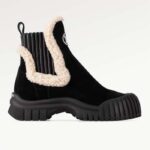 Chaussures Louis Vuitton pour femmes Bottines plates LV Ruby en daim noir et cuir de veau retourné