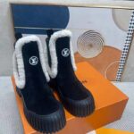 Louis Vuitton Women Shoes LV Ruby Flat Ankle Boot Black Suede Calf Leather Shearling – Image 3