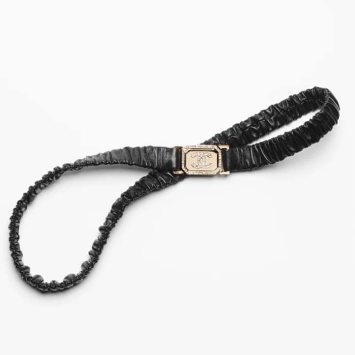 Chanel CC Women Belt Black Lambskin Gold-Tone Metal Strass