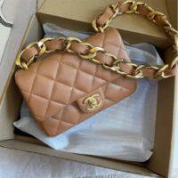 Chanel Women CC 22 Flap Bag Calfskin Gold Tone Ruthenium-Finish Metal Brown (5)