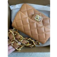 Chanel Women CC 22 Flap Bag Calfskin Gold Tone Ruthenium-Finish Metal Brown (5)
