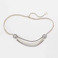 Chanel Women CC Chain Belt Calfskin Glass Pearls Black Pearly White Crystal Gold Silver-Tone Metal Strass