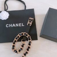 Chanel Women CC Chain Belt Calfskin Leather Gold-Tone Metal Strass Black (8)