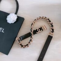 Chanel Women CC Chain Belt Calfskin Leather Gold-Tone Metal Strass Black (8)