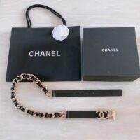 Chanel Women CC Chain Belt Calfskin Leather Gold-Tone Metal Strass Black (8)