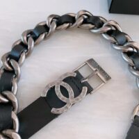 Chanel Women CC Chain Belt Calfskin Leather Silver-Tone Metal Strass Black (1)