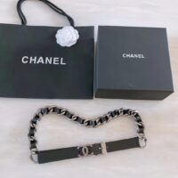 Chanel Women CC Chain Belt Calfskin Leather Silver-Tone Metal Strass Black (1)