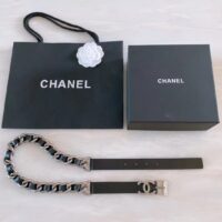 Chanel Women CC Chain Belt Calfskin Leather Silver-Tone Metal Strass Black (1)