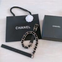 Chanel Women CC Chain Belt Calfskin Leather Silver-Tone Metal Strass Black (1)