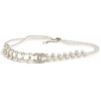 Chanel Women CC Chain Belt Gold Metal Resin Glass Pearls Strass Pearly White Crystal (1)