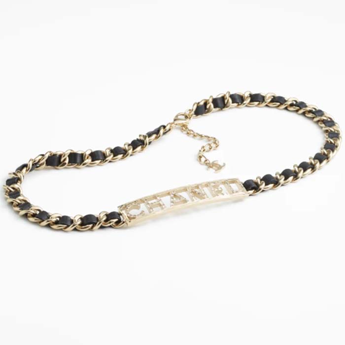 Chanel Women CC Chain Belt Lambskin Gold-Tone Metal Strass Black