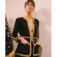 Chanel Women CC Chain Belt Lambskin Leather Gold-Tone Metal Strass Black (3)