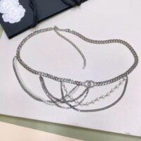 Chanel Women CC Chain Belt Metal Resin Glass Pearls Strass Silver Pearly White Crystal (9)