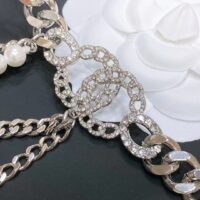 Chanel Women CC Chain Belt Metal Resin Glass Pearls Strass Silver Pearly White Crystal (9)