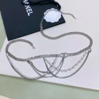 Chanel Women CC Chain Belt Metal Resin Glass Pearls Strass Silver Pearly White Crystal (9)