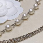 Chanel Women CC Chain Belt Metal Resin Glass Pearls Strass Silver Pearly White Crystal - Image 7