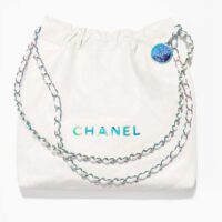 Chanel Women CC Chanel 22 Small Handbag Shiny Calfskin Rainbow Metal White