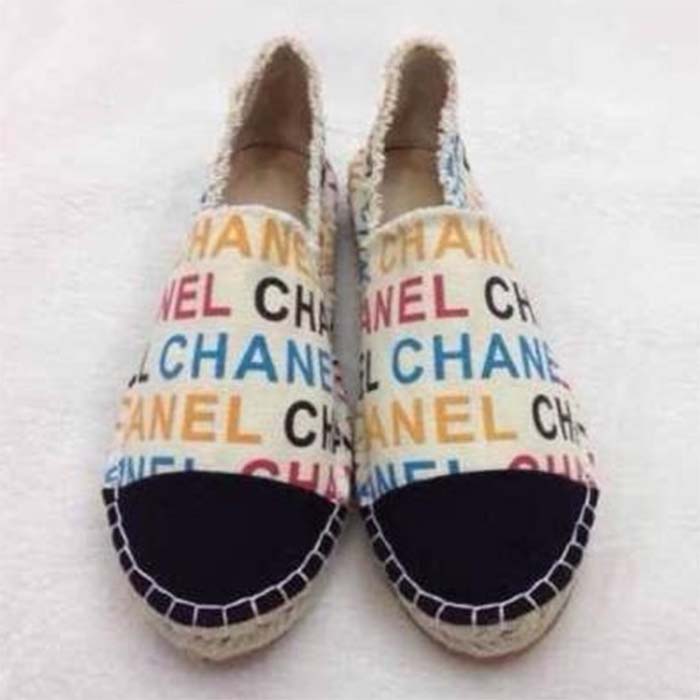 Chanel Women CC Espadrilles Colourful Chanel Logo Gold Tone Metal