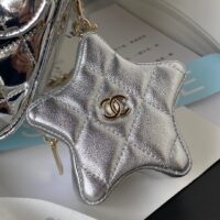 Chanel Women CC Flap Bag Star Coin Purse Mirror Calfskin Metallic Calfskin Gold-Tone Metal Silver (2)
