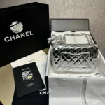 Sac à rabat Chanel CC pour femme, porte-monnaie étoile, cuir de veau miroir, cuir de veau métallisé, métal doré et argent